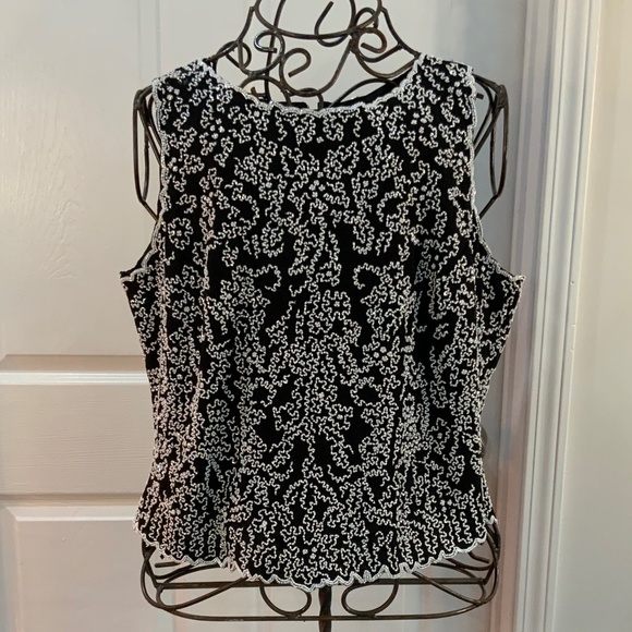LESLIE FAY EVENING BEADED FORMAL BLACK & WHITE VINTAGE TOP PLUS SIZE 2X - Picture 1 of 9